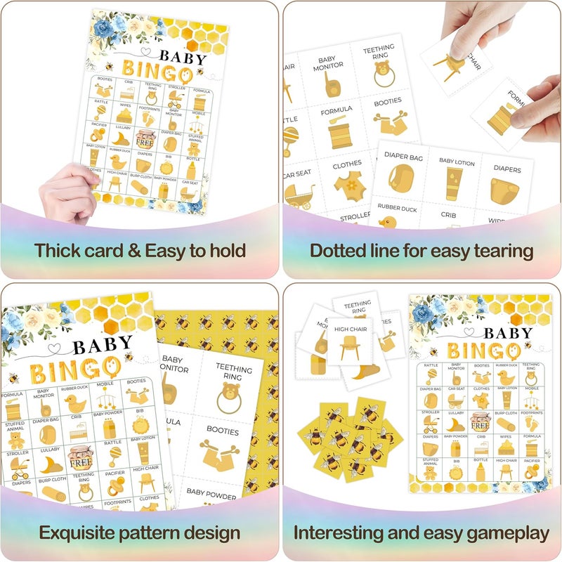 Mueddur Baby Shower Bingo Card, Bumble Bee Game For Adults Large Group Family Friends, Gender Neutral Baby Shower Bingo Set, Honey Bee Bingo Kit For Gender Reveal Party, Holiday Games For 24 Players -08 - Image 4